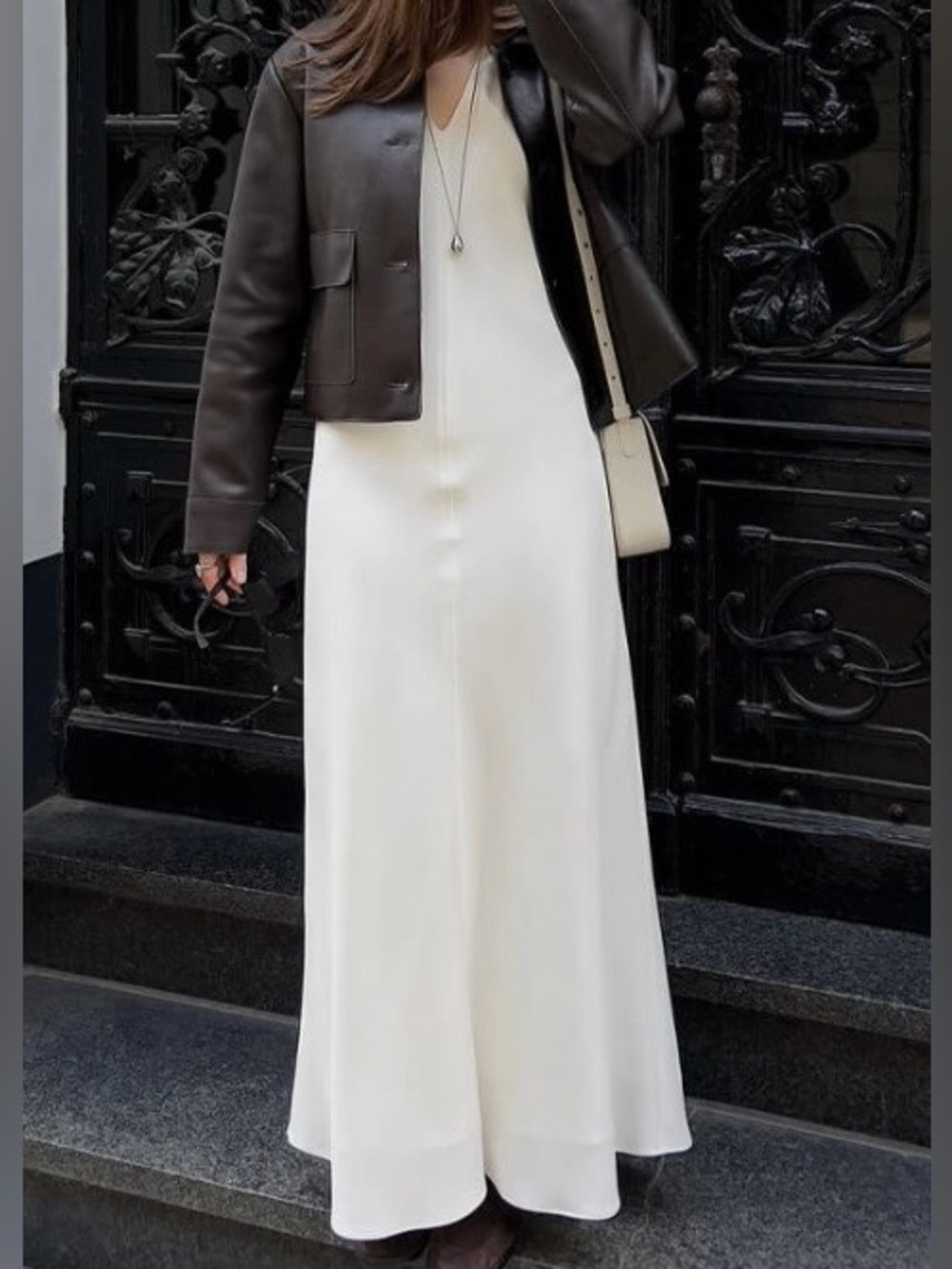 LILYSILK Mulberry Silk Maxi Dress L Natural White V-Neck Formal Bridal